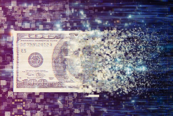 A dollar breaking up into blocks.