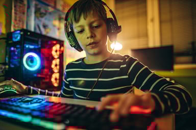 a gamer playing video games on pc