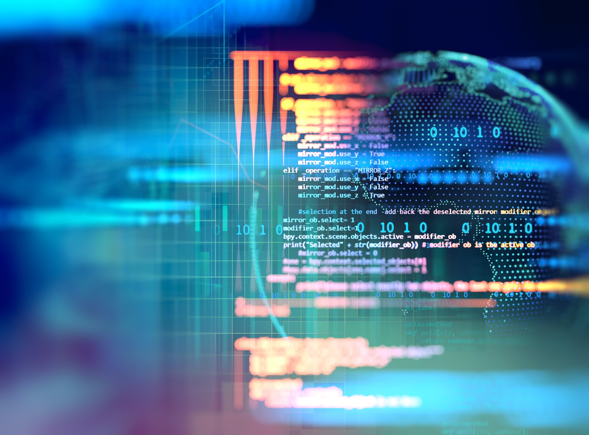 Digital rendering of the globe overlaid with numbers.