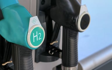 Pump with a hydrogen label at a filling station