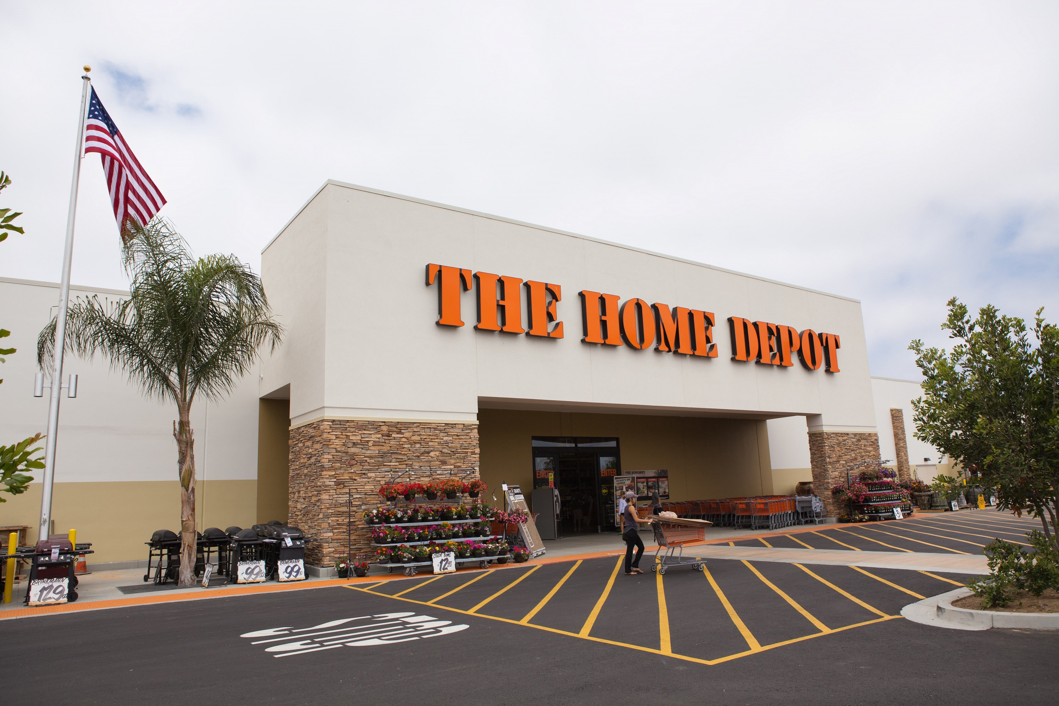 Home Depot storefront as seen from parking lot.