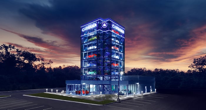 Carvana's multi-story car vending machine.