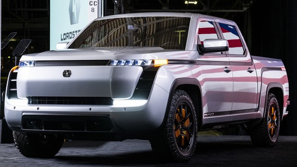 silver electric Endurance pickup truck. 