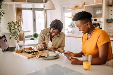 women at home in apartment breakfast
