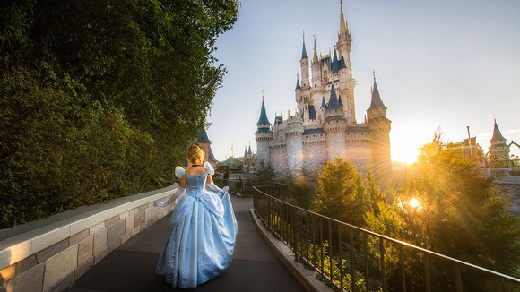 Cinderella walking back to the castle in the Magic Kingdom.