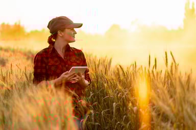 farmer with tablet in field