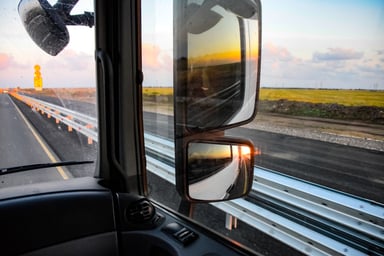 View from the passenger seat of a truck's cab
