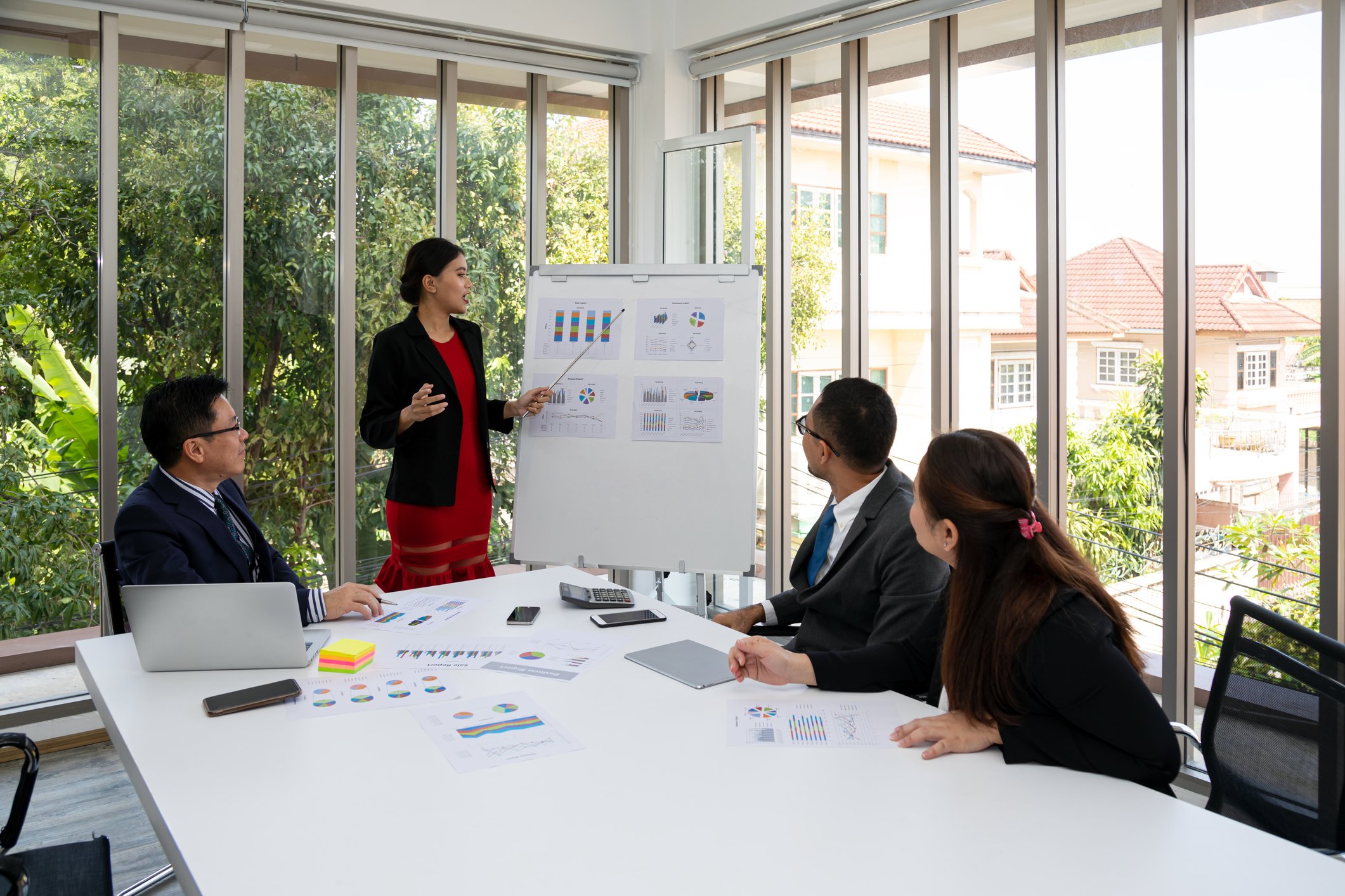 Investment advisor presenting to clients.