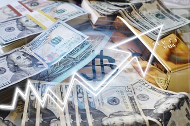 Money and chart lines.