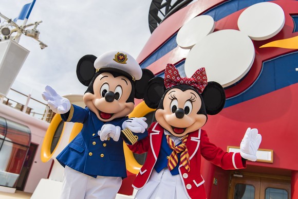 Mickey and Minnie Mouse on a Disney cruise ship.