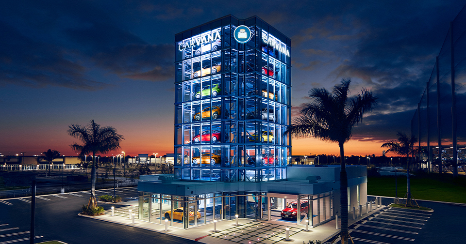A Carvana vending machine tower