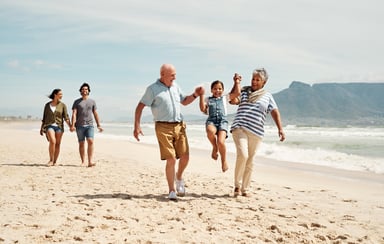 grandparents family kids on the beach