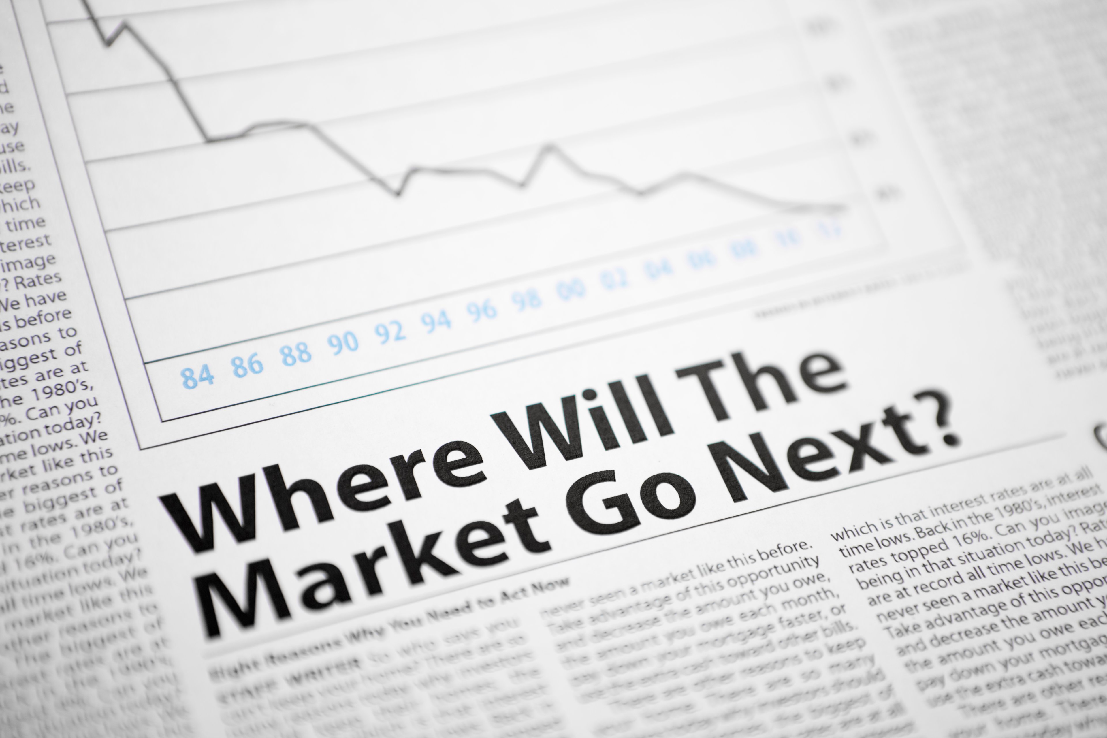 Newspaper with the headline, where will the market go next?