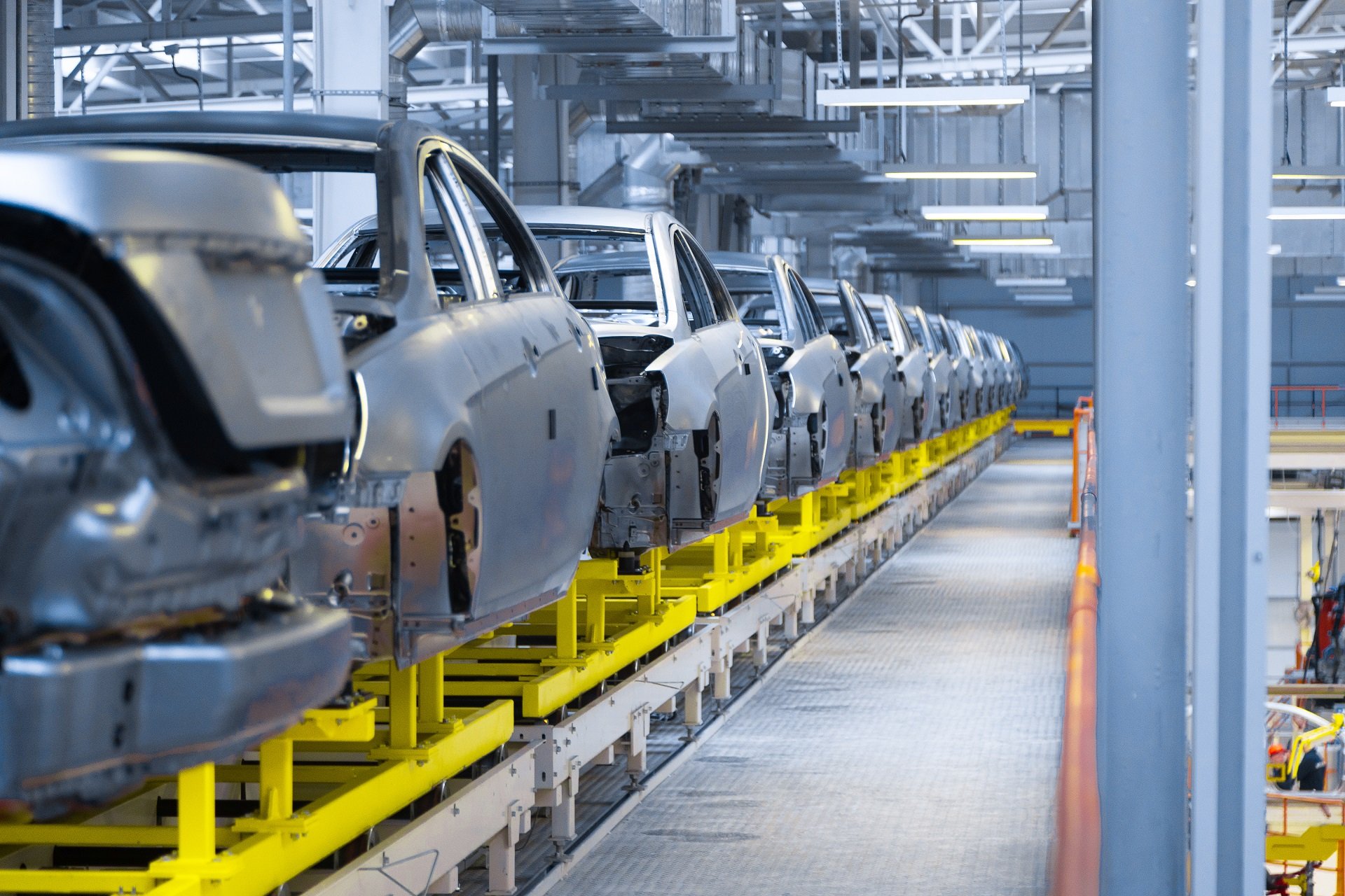 EV electric vehicles on assembly line