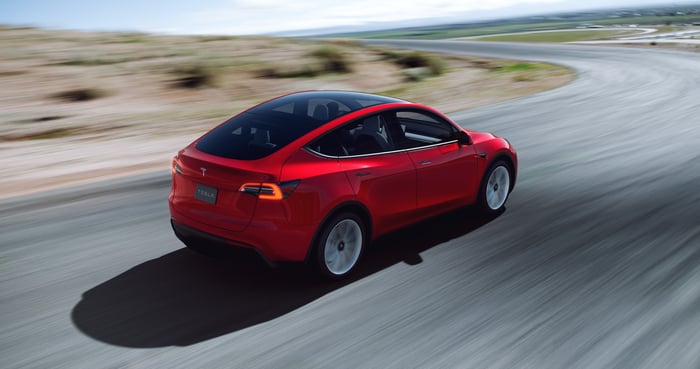 red Tesla Model Y.
