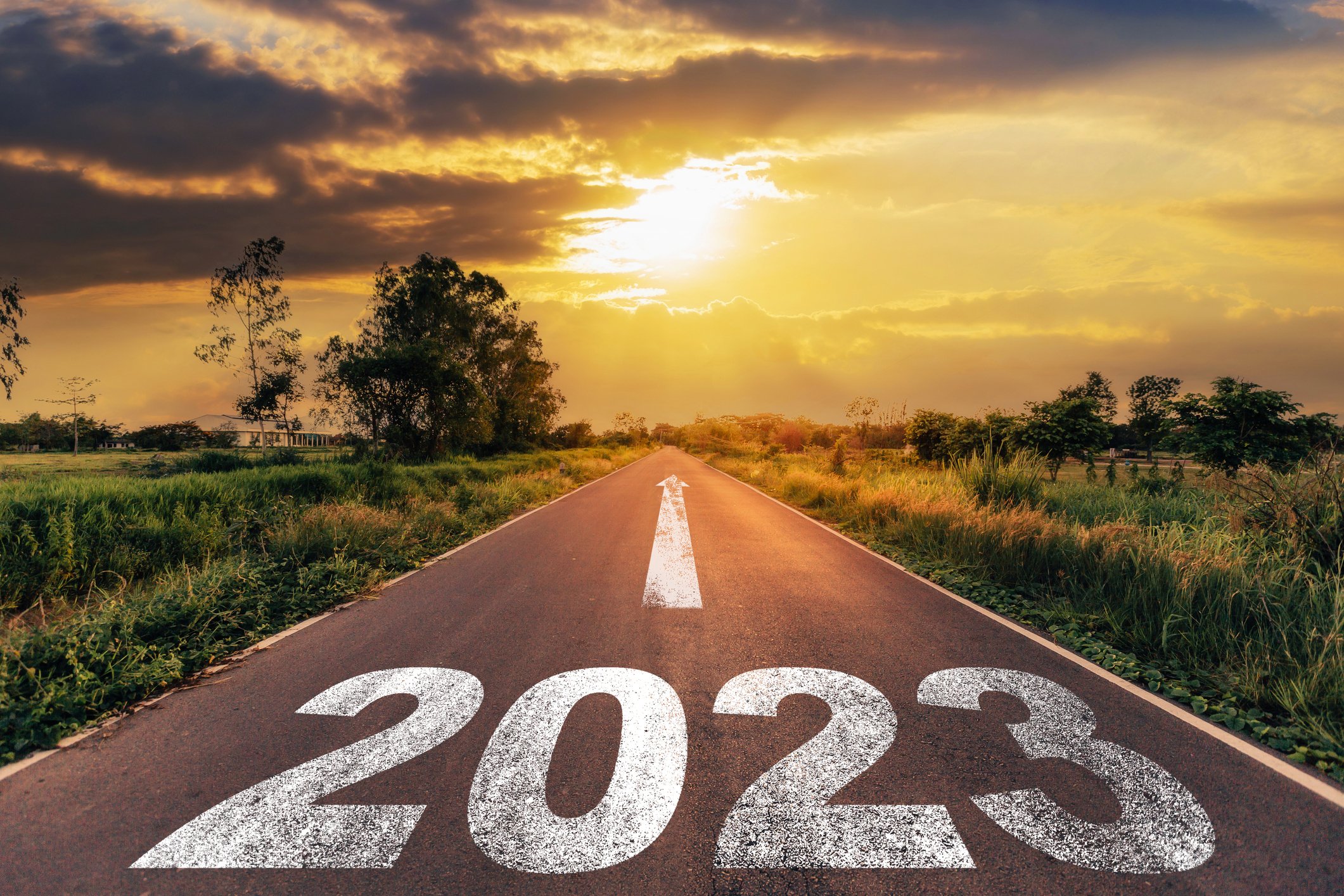 2023 empty asphalt road new year