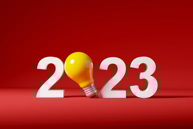 2023 red background light bulb