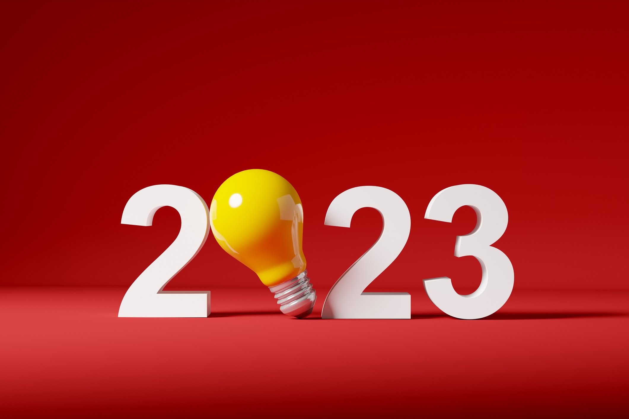 2023 with a lightbulb taking the place where the zero would be. 