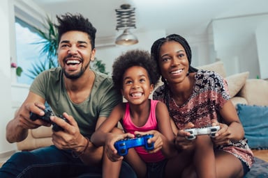 video games family fun play happy