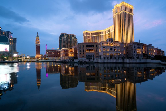 Macao casinos at dusk.