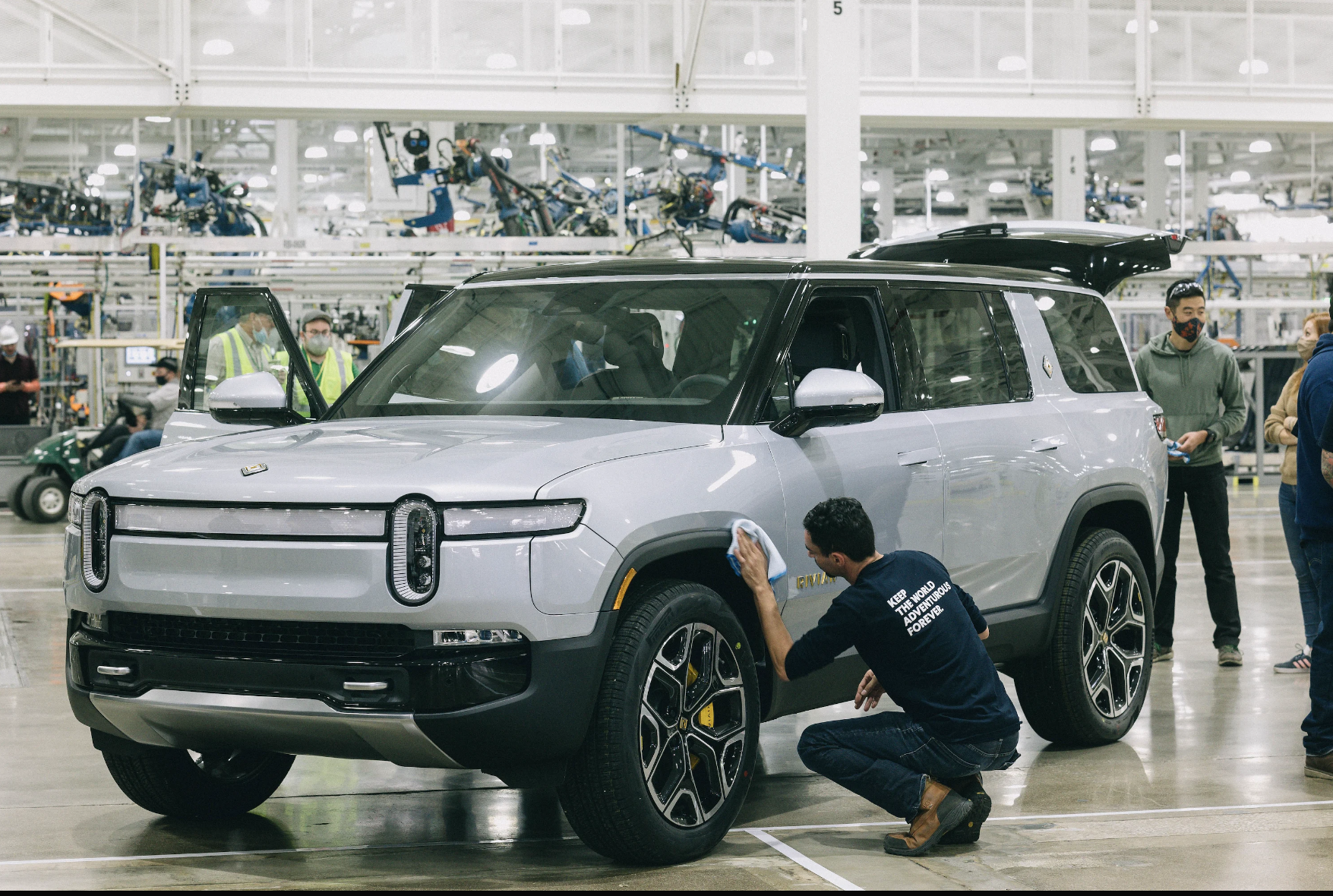 Rivian R1S SUV just off production line. 