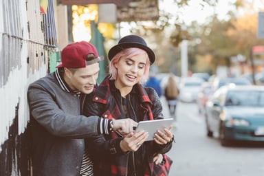Rebels smiling at tablet computer