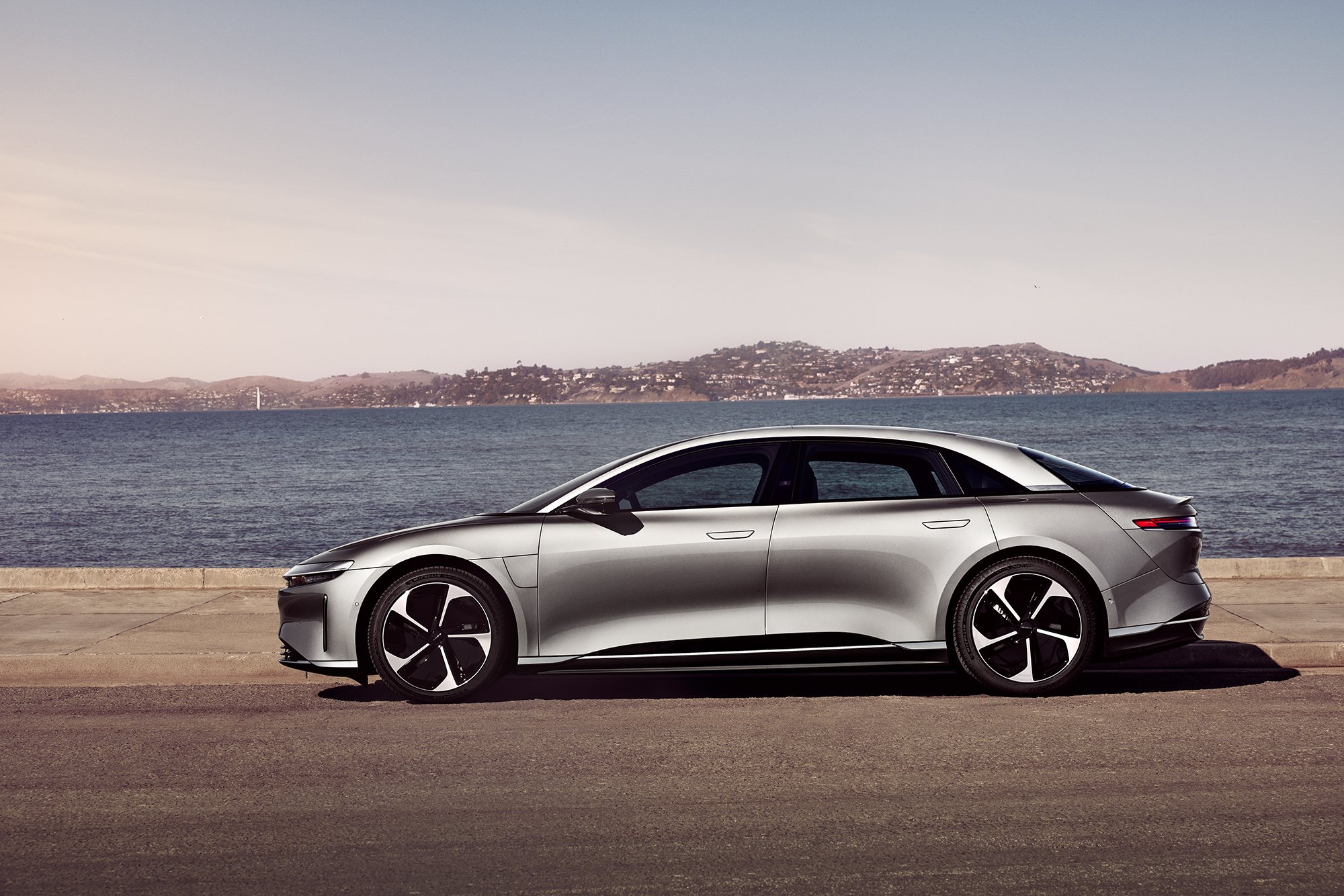 Profile view of Lucid Air sedan.