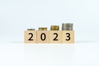 2023 on wooden block with white background money