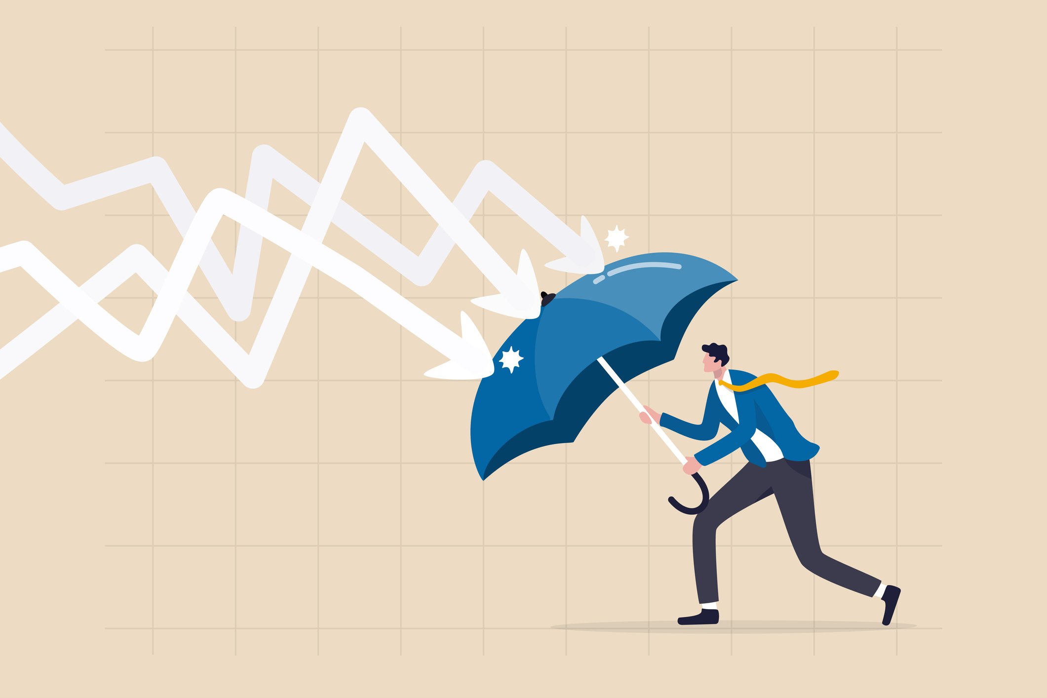 downward arrows bouncing off umbrella