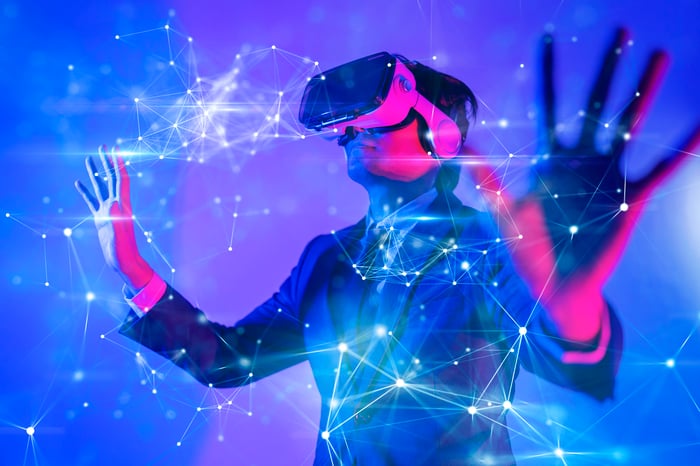 A person wearing a virtual reality headset.