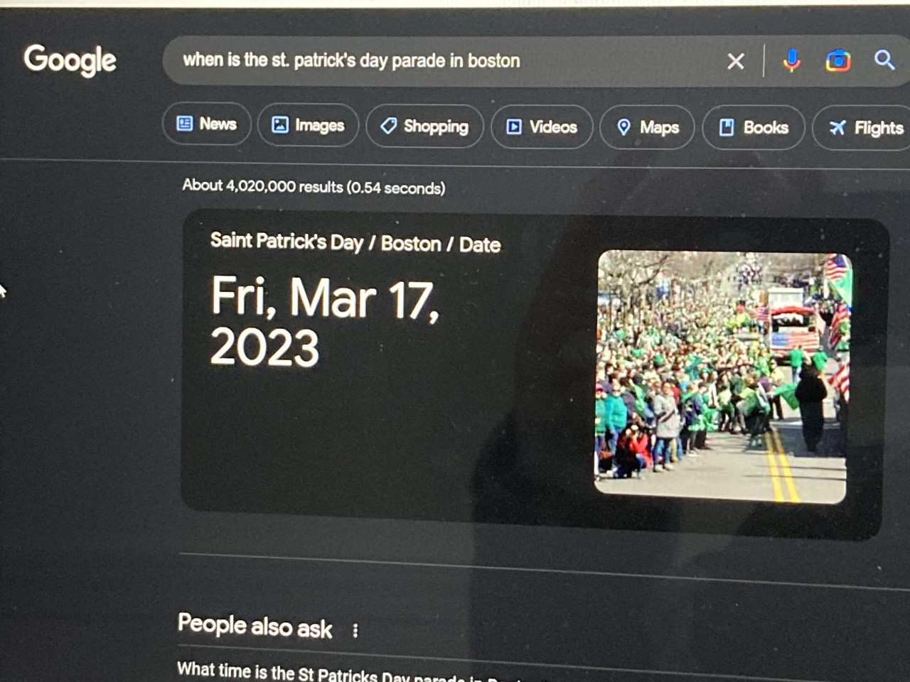 A Google search showing a wrong answer