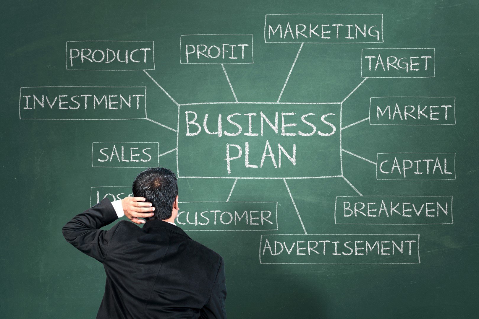 Inexperienced man learning about business plan