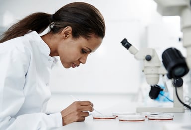 scientist examines cultures in lab