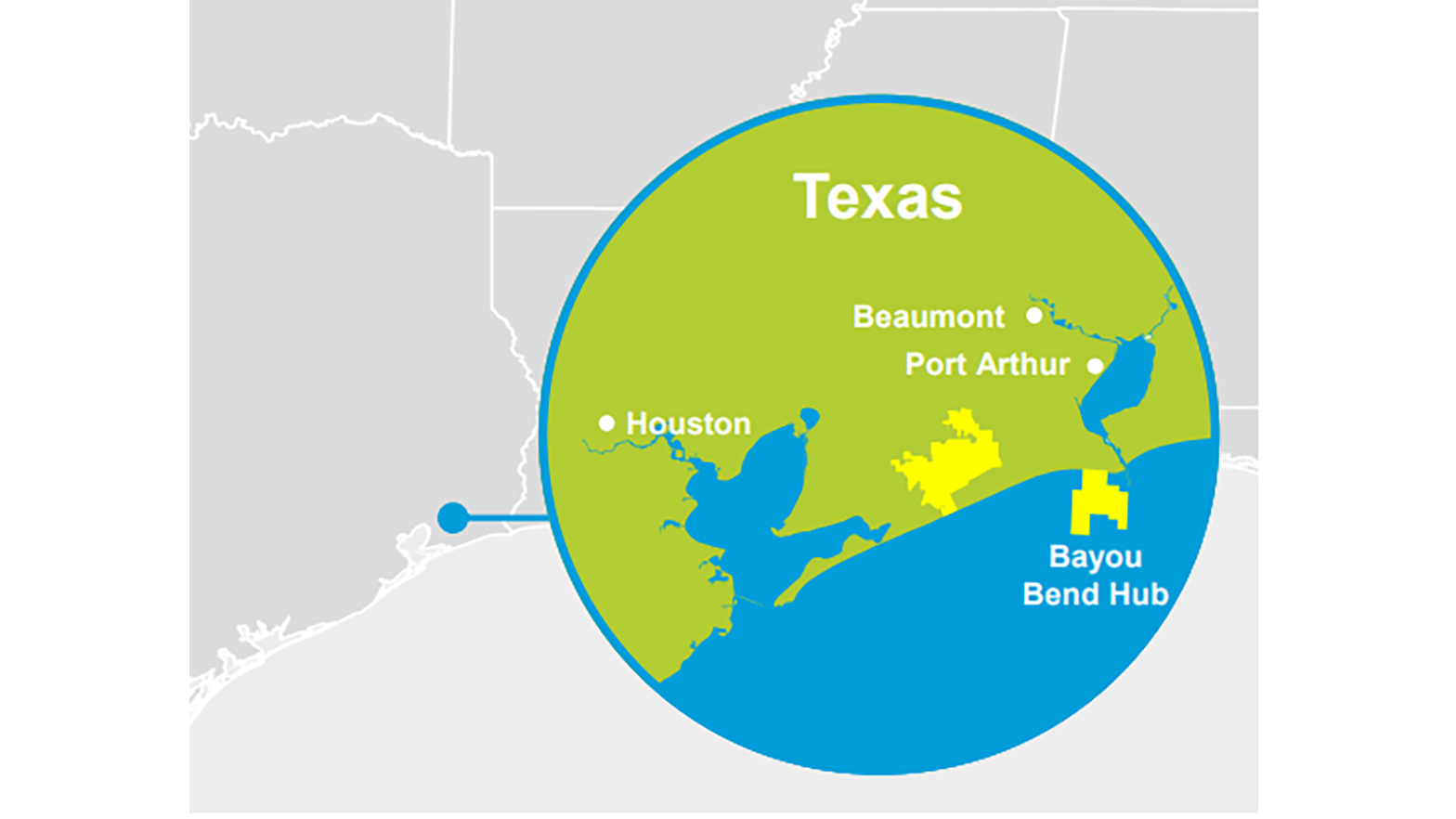A map showing the Bayou Bend CCS project location.