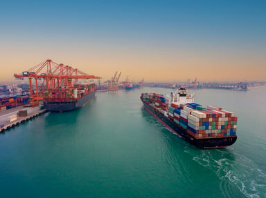 A container ship sailing through the water
