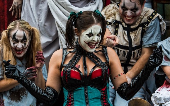 Chance the clown entertains guests at Universal's Halloween Horror Nights.