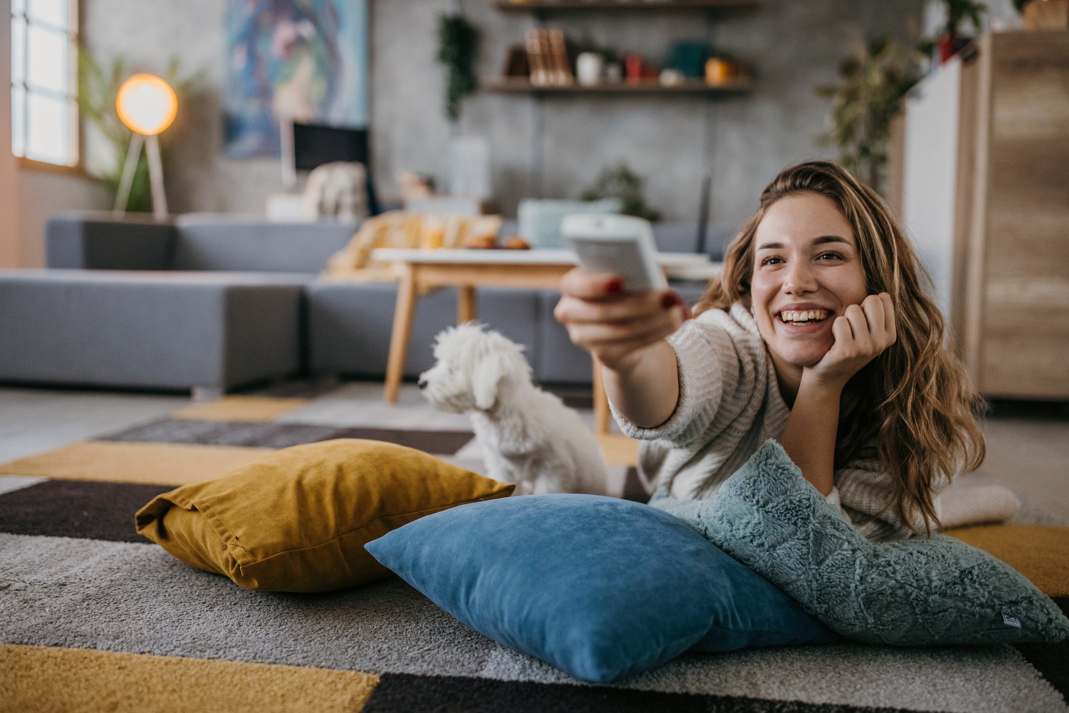 A person watches TV.