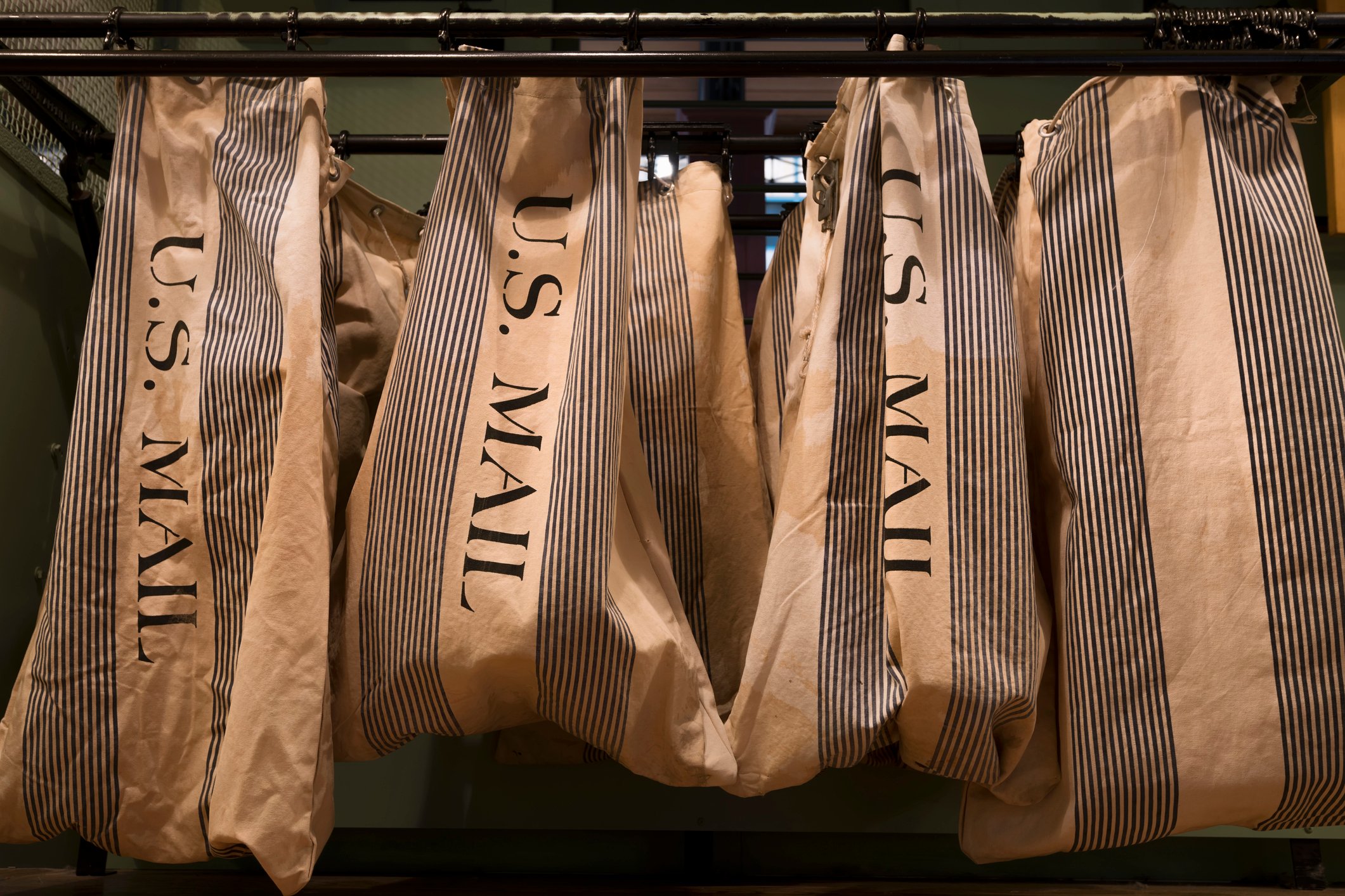 Sacks of mail at a post office.