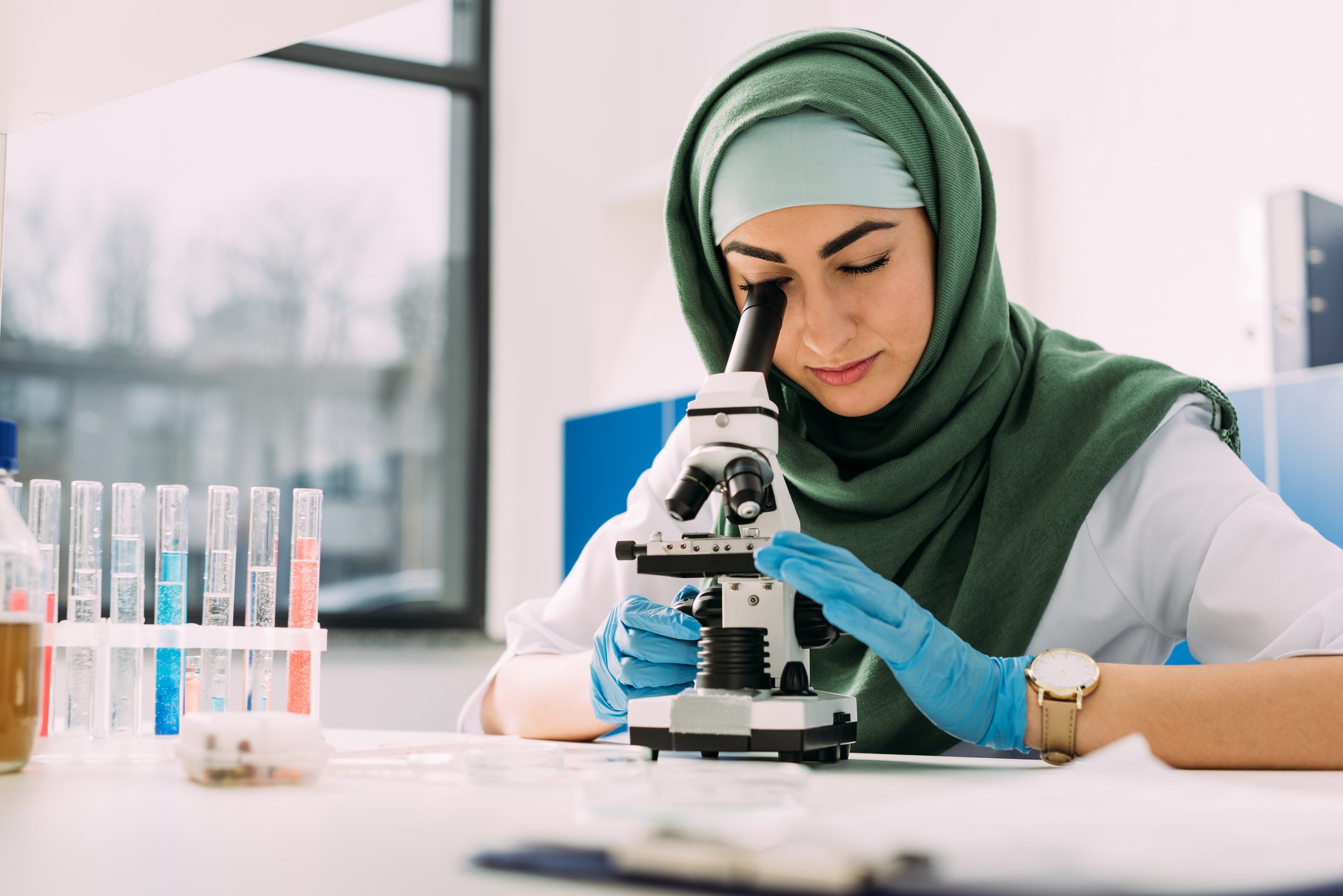 scientist researcher microscope lab