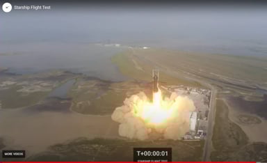 Starship launch at T plus 1 second. IS SPaceX.