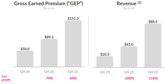 Lemonade revenue and gross earned premium.