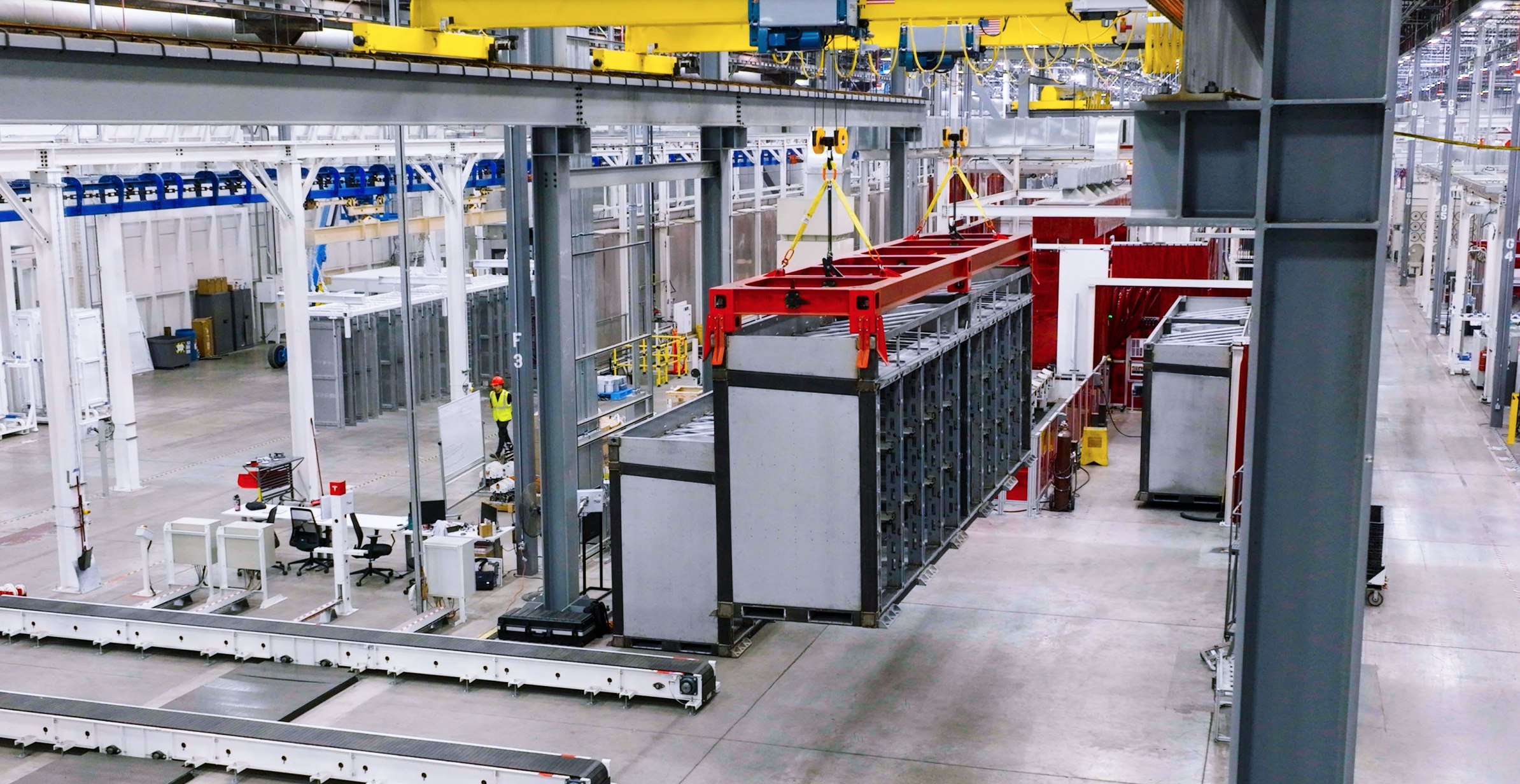 Production at the Tesla megapack factory in California.