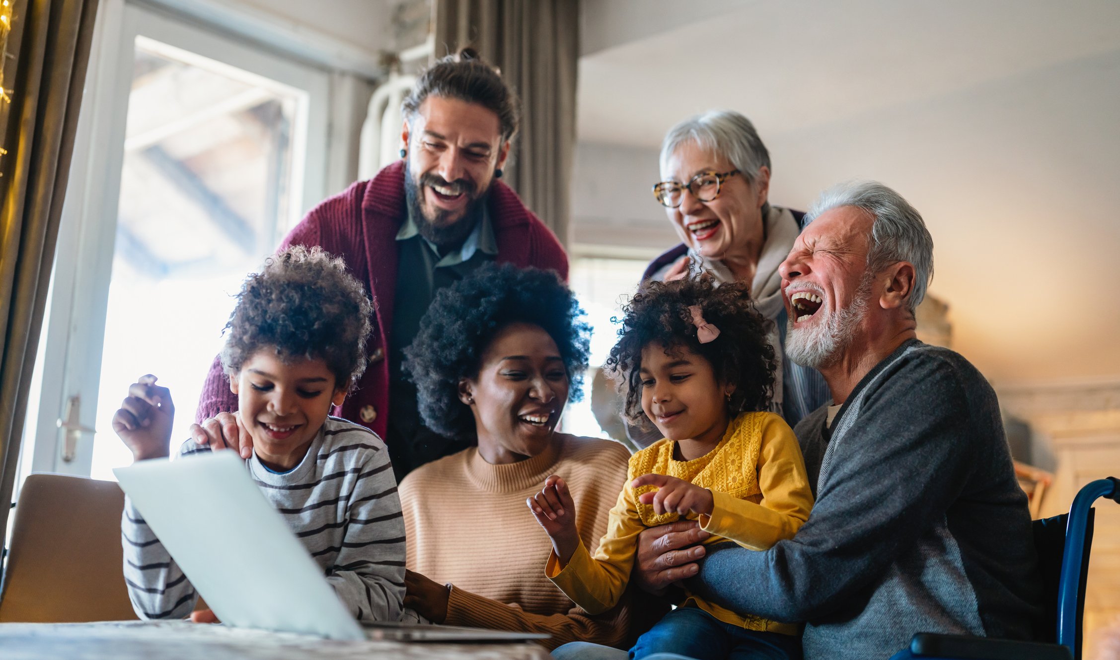 a group of people laughing