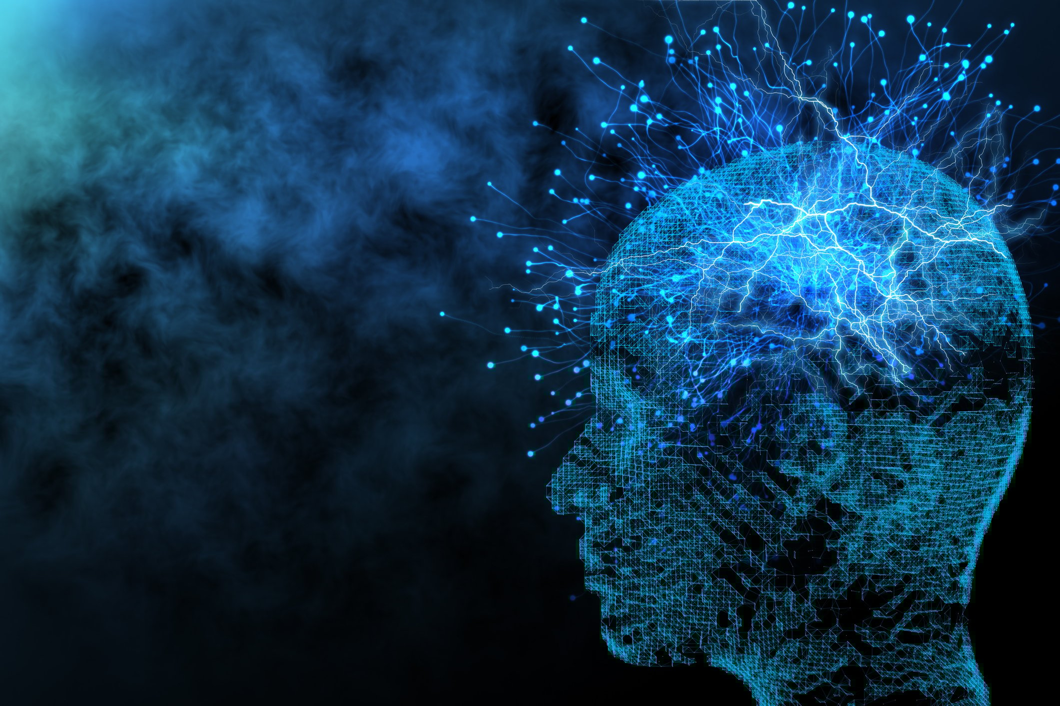 computerized human head representing artificial intelligence. 