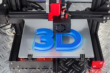 3D printer printing characters 3D in blue plastic
