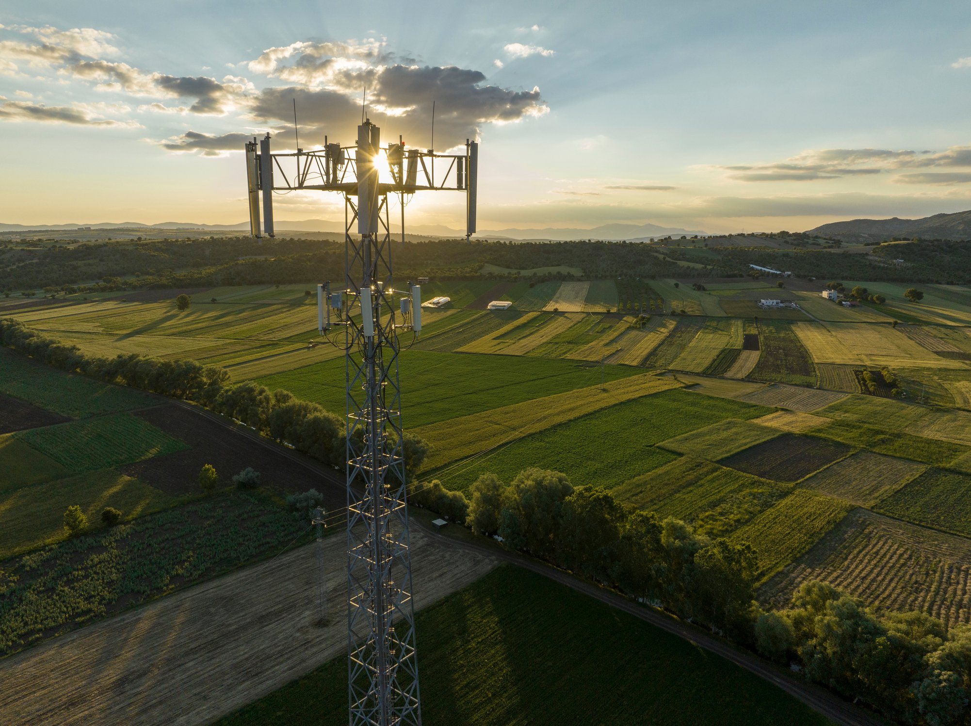 An aerial view of a cell tower.