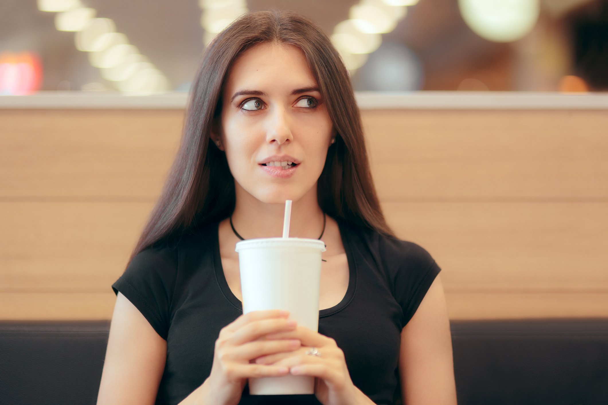 woman milkshake fast food
