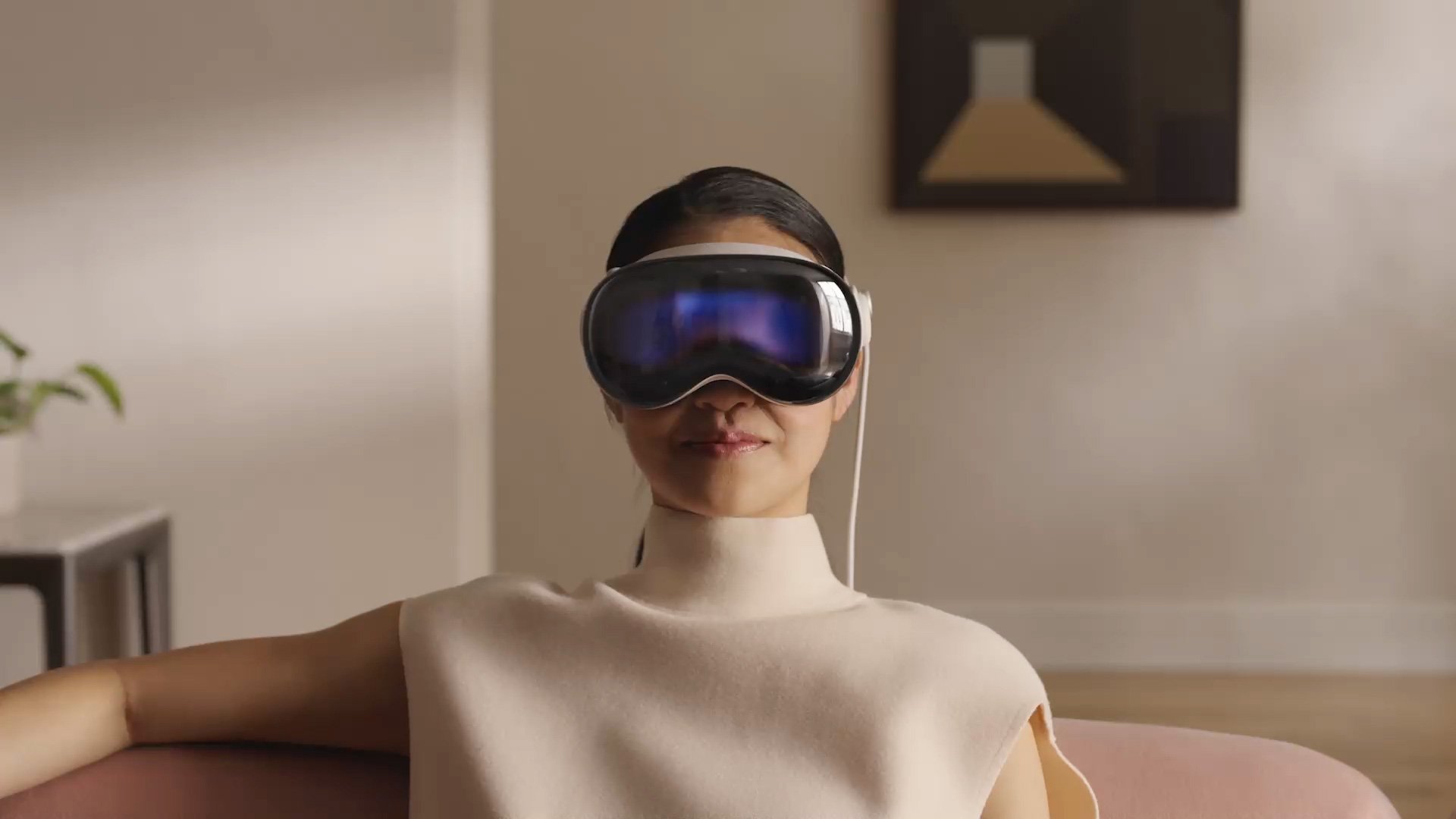 A person uses Apple's Vision Pro headset.