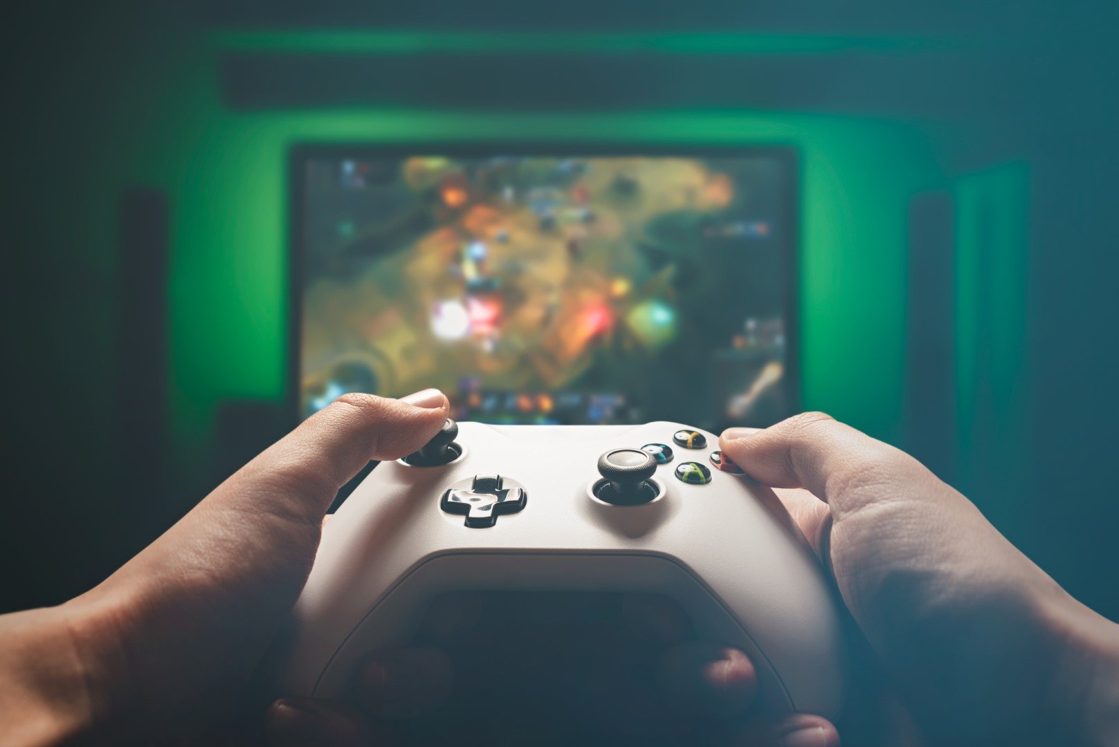 Video gaming console playing RPG strategy game