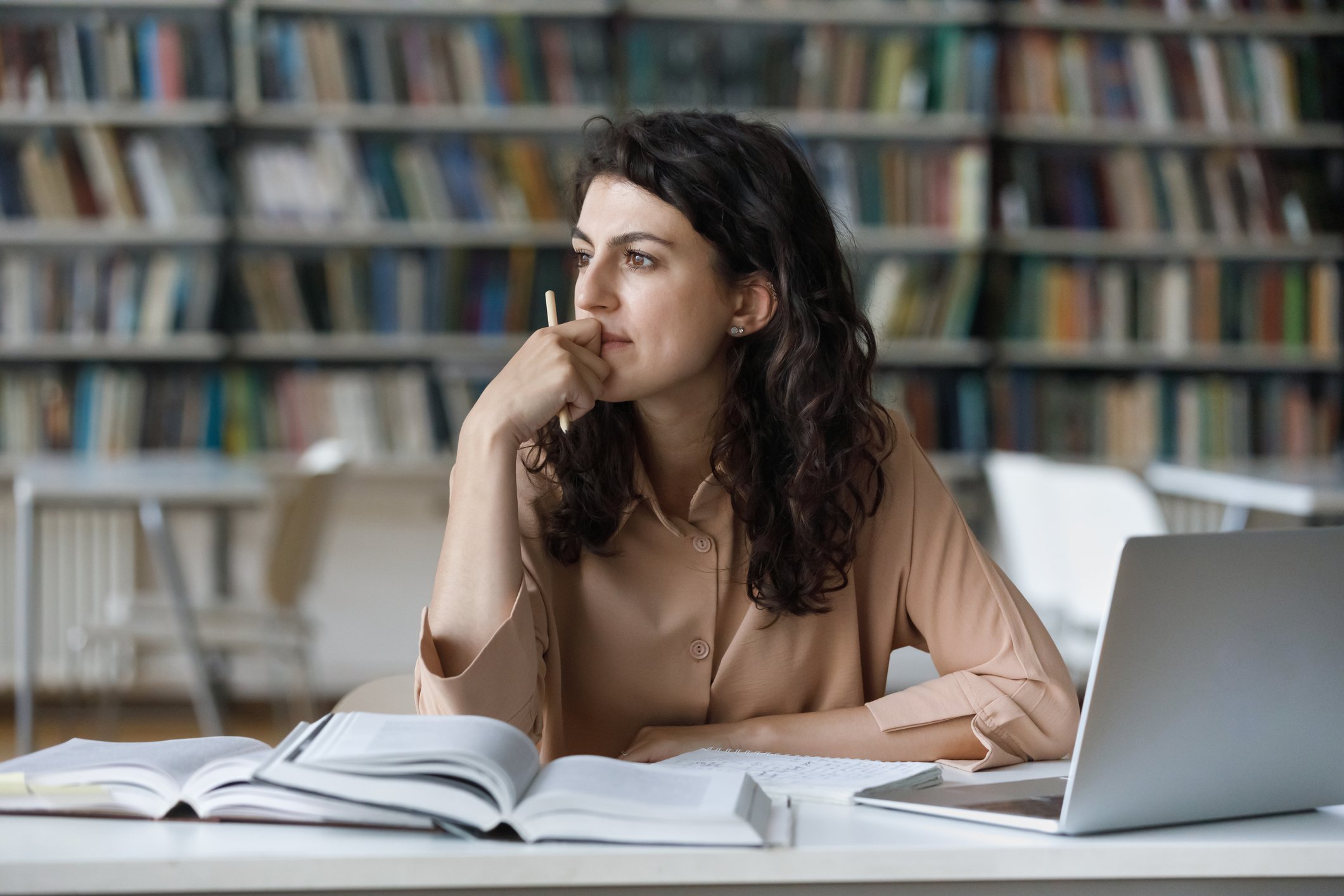 College student in library.